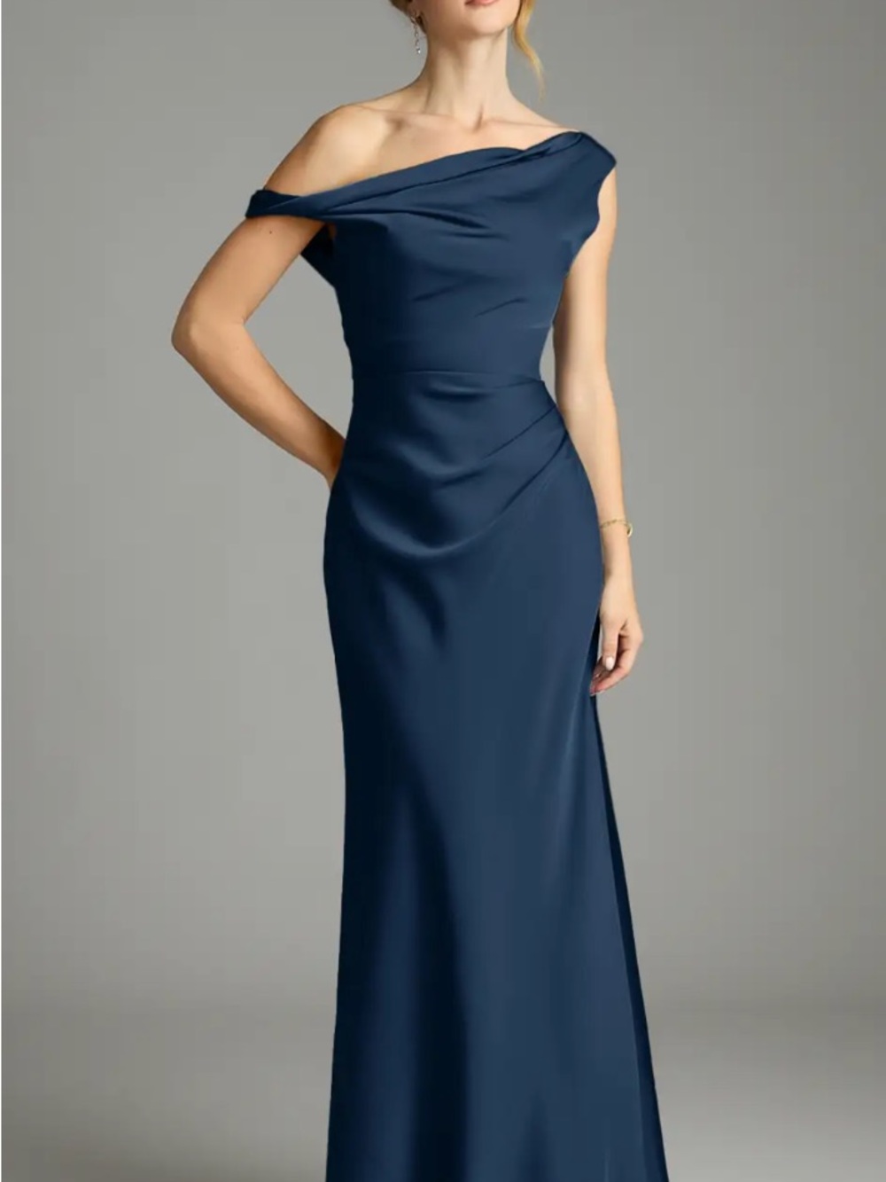 Azazie One-Shoulder Navy Evening Gown